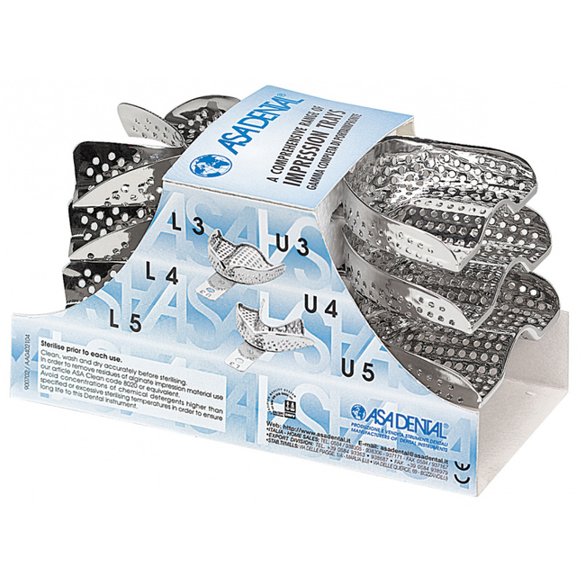 Ложка слепочная, набор 6 штук, с перфорацией без бортиков | Asa Dental (Италия)