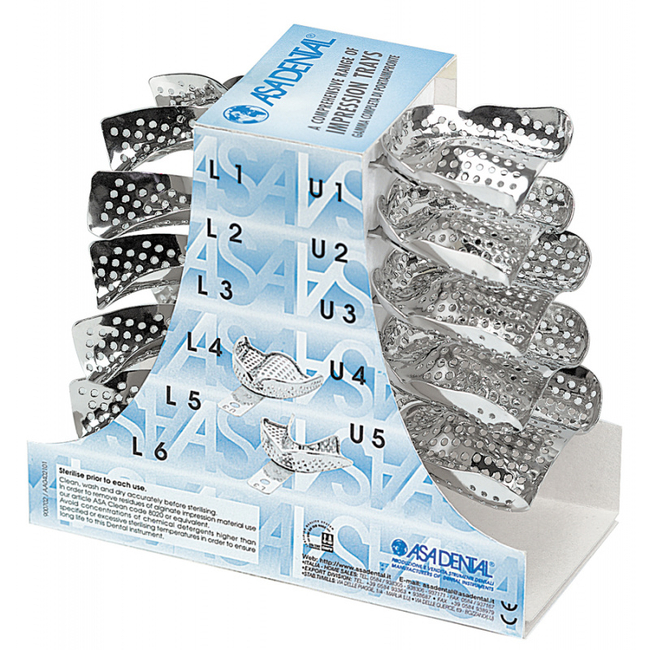 Ложка слепочная, набор 11 штук, с перфорацией без бортиков для беззубых челюстей | Asa Dental (Италия)