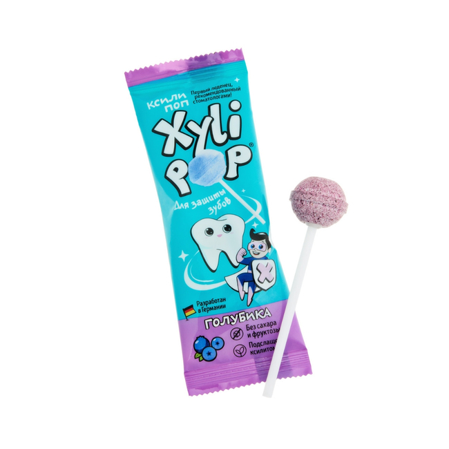 XyliPOP - леденцы с ксилитом для укрепления зубов, голубика (50 шт.) | Hager & Werken (Германия)