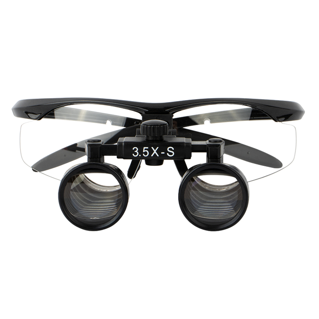 CO3.5X + BP frame - бинокулярные лупы системы Flip-up, увеличение 3.5x, черная спортивная оправа | Ymarda (Китай)