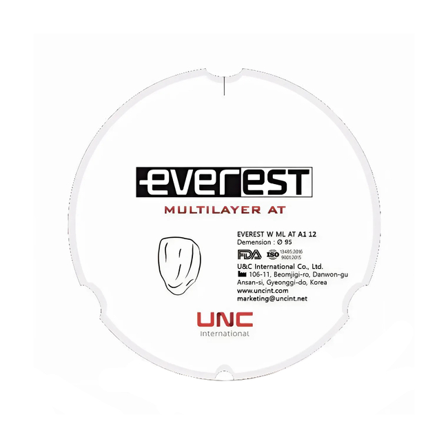 Everest Multilayer AT - циркониевый диск многослойный, предварительно окрашенный, диаметр 95 мм, толщина 12 мм | UNC (Ю. Корея)