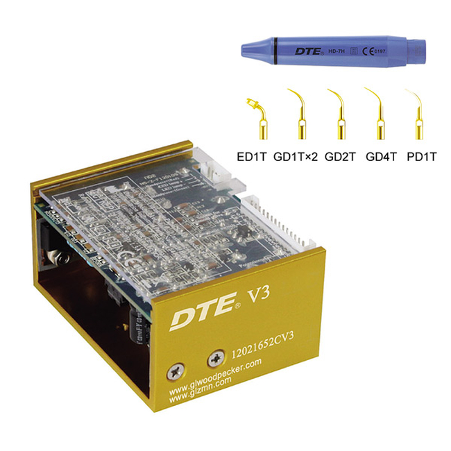 DTE-V3 - встраиваемый ультразвуковой скалер, съемный автоклавируемый наконечник, 6 насадок в комплекте | Woodpecker (Китай)